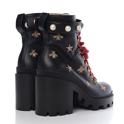 black boots wiwth bees from gucci|GUCCI Calfskin Bee Star Embroidered Belt Ankle Boots .